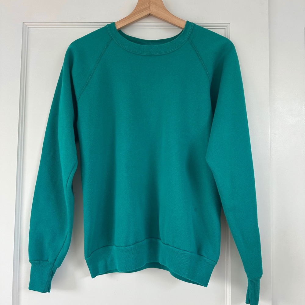 Vintage 90s Morning Sun‎ Teal Green Raglan Sweatshirt Made in USA Womens Medium